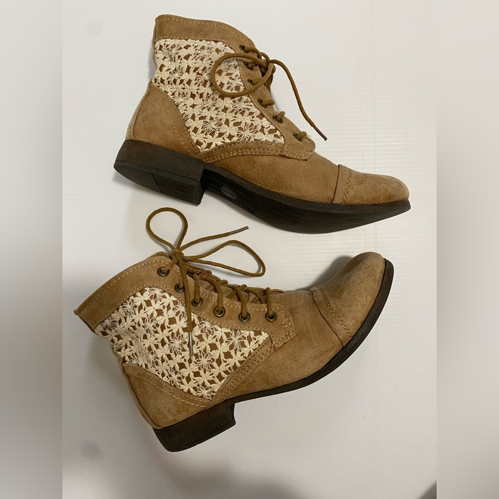 Crochet Lace Up Ankle Boots - Size 9.5